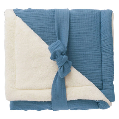 Couverture peluche double gaze & microfibre pierre bleue – Mix & Match - BB&CO COUVPEL12 3662159048523