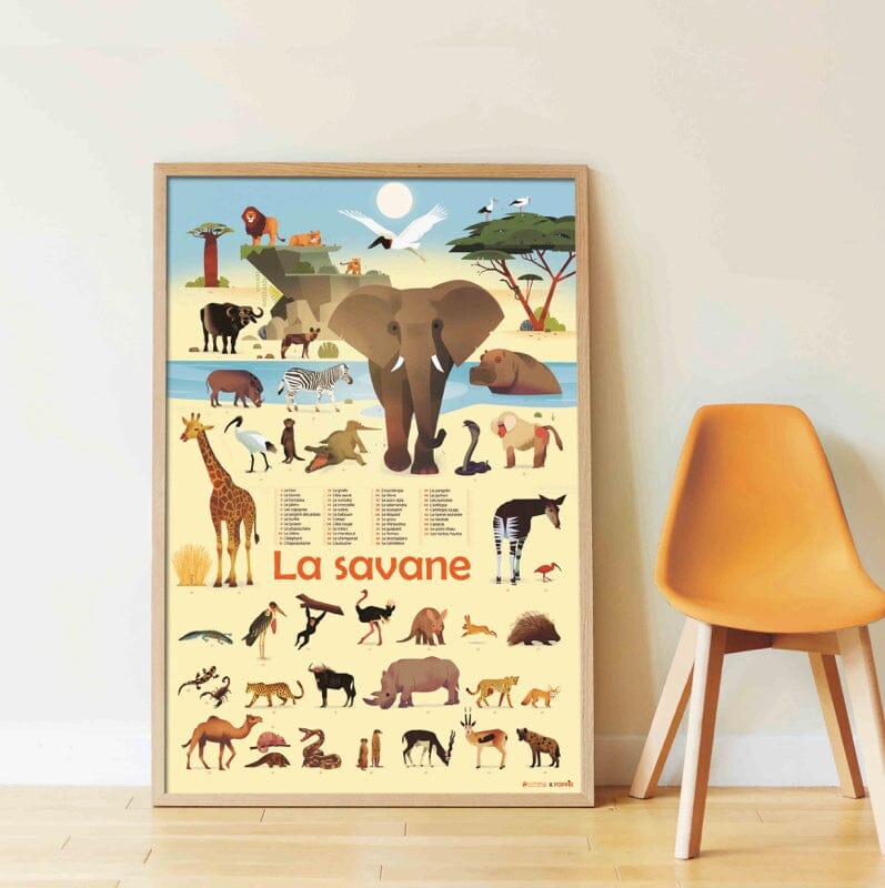 poster pédagogique la savane + 42 stickers- poppik dis030 3760262411637